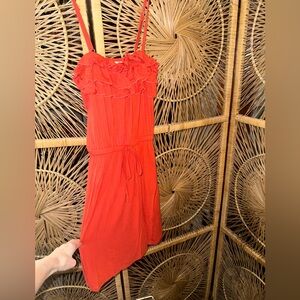 Ruffled Sleeveless Red/Orange Summer Dress
